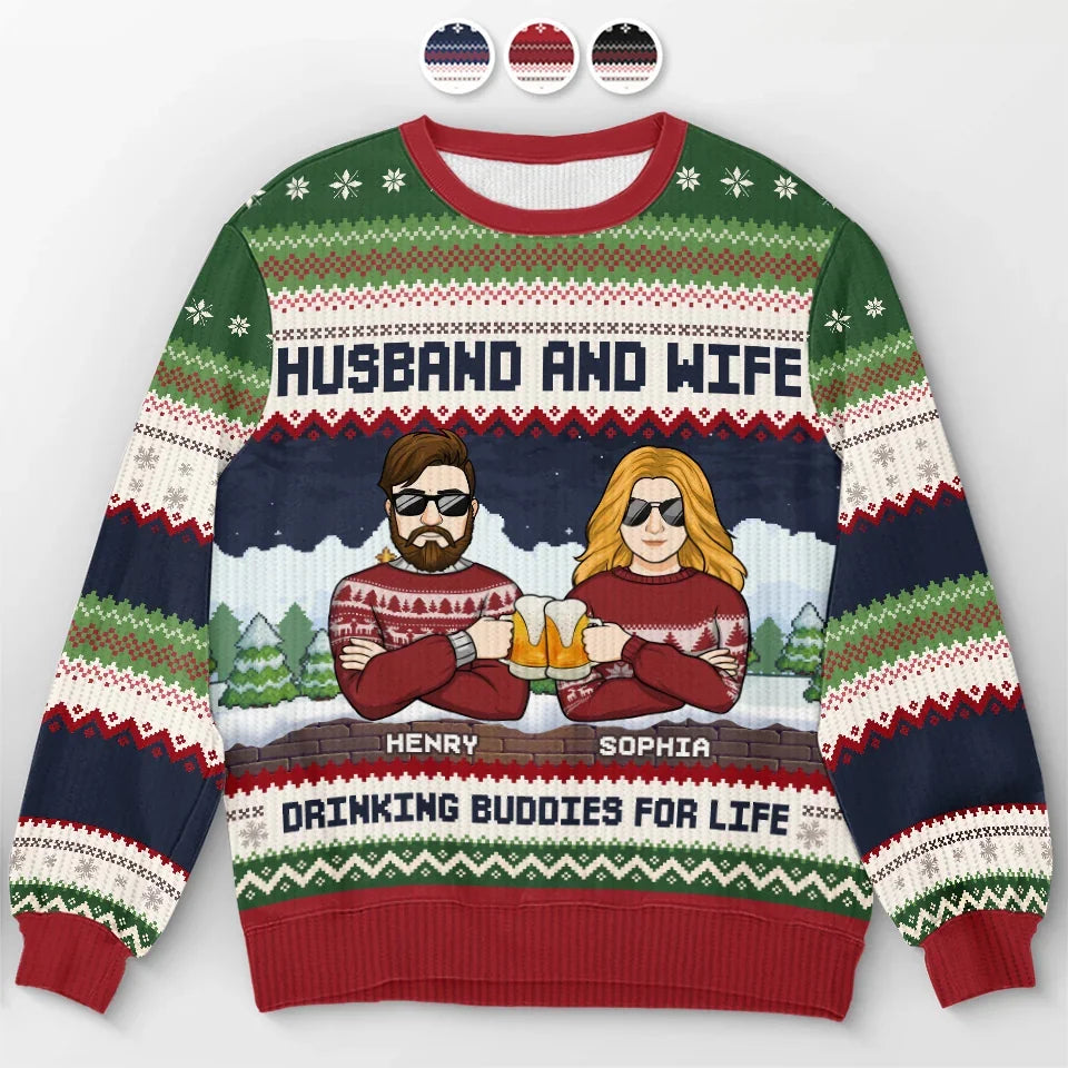 Cheers To Us And A Season Full Of Happiness - Couple Personalized Custom Ugly Sweatshirt - Unisex Wool Jumper - Christmas Gift For Husband Wife, Anniversary