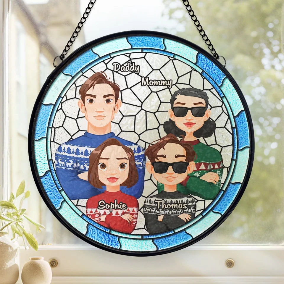 Cherishing Family Moments This Christmas - Family Personalized Custom Stained Glass Window Hanging Suncatcher - Christmas Gift For Family Members