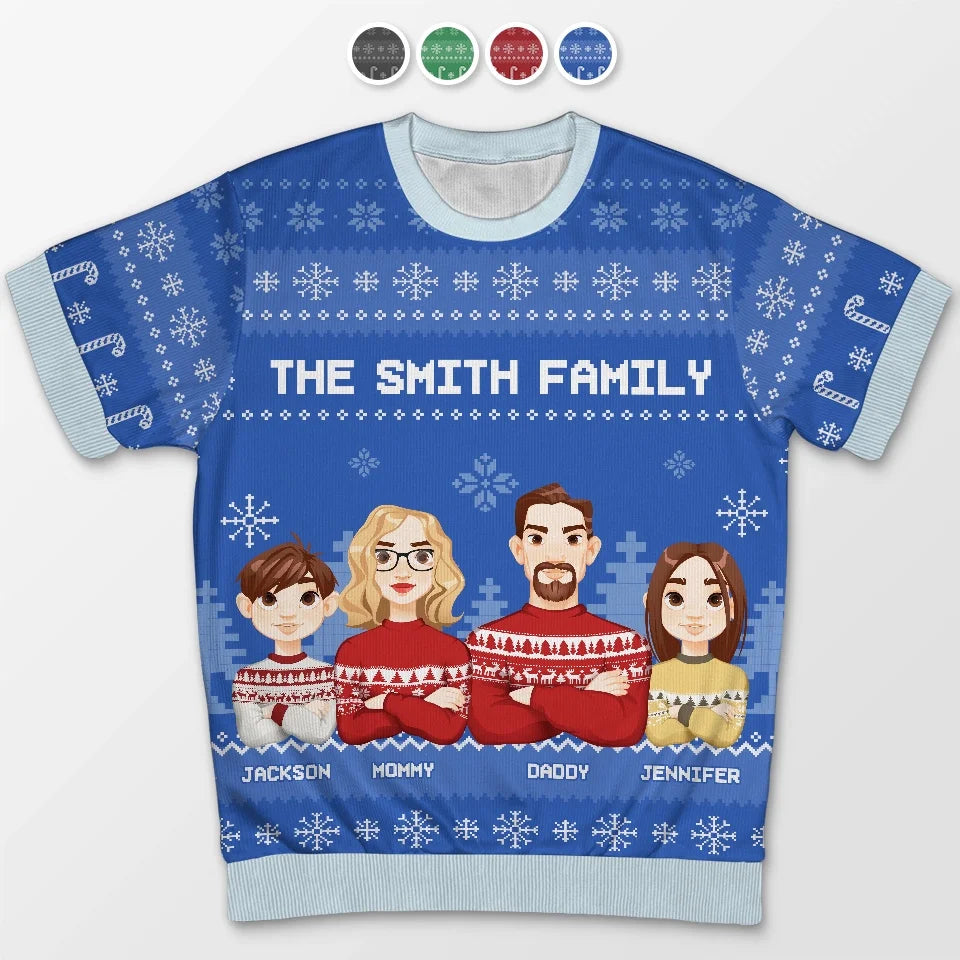 Christmas Adds To The Warmth Of Family Love - Family Personalized Custom All Over Print Adult Short Sleeve Sweater - Christmas Gift For Family Members