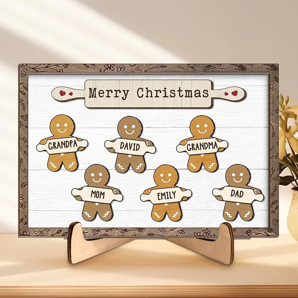 Christmas Cookies And Happy Hearts - Family Personalized Custom 2-Layered Wooden Plaque With Stand - Christmas Gift For Family Members