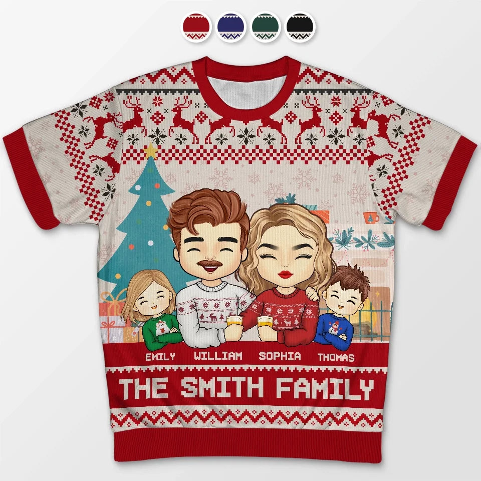 Christmas Is Best Spent With Those We Love - Family Personalized Custom All Over Print Adult Short Sleeve Sweater - Christmas Gift For Family Members