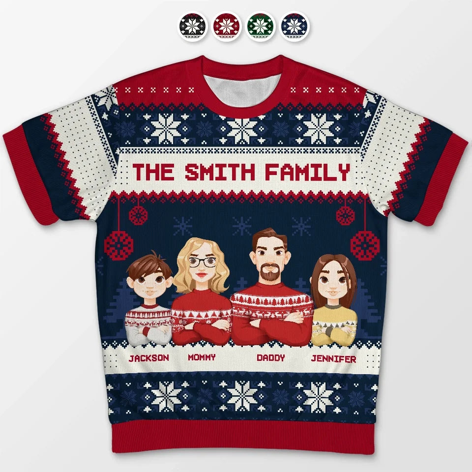 Christmas Means Reconnecting With Family - Family Personalized Custom All Over Print Adult Short Sleeve Sweater - Christmas Gift For Family Members