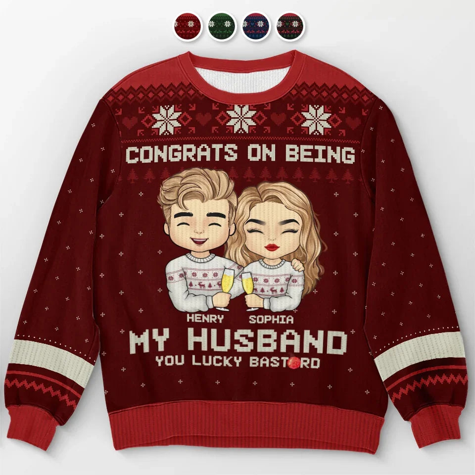 Congrats On Being My Boyfriend - Couple Personalized Custom Ugly Sweatshirt - Unisex Wool Jumper - Christmas Gift For Husband Wife, Anniversary