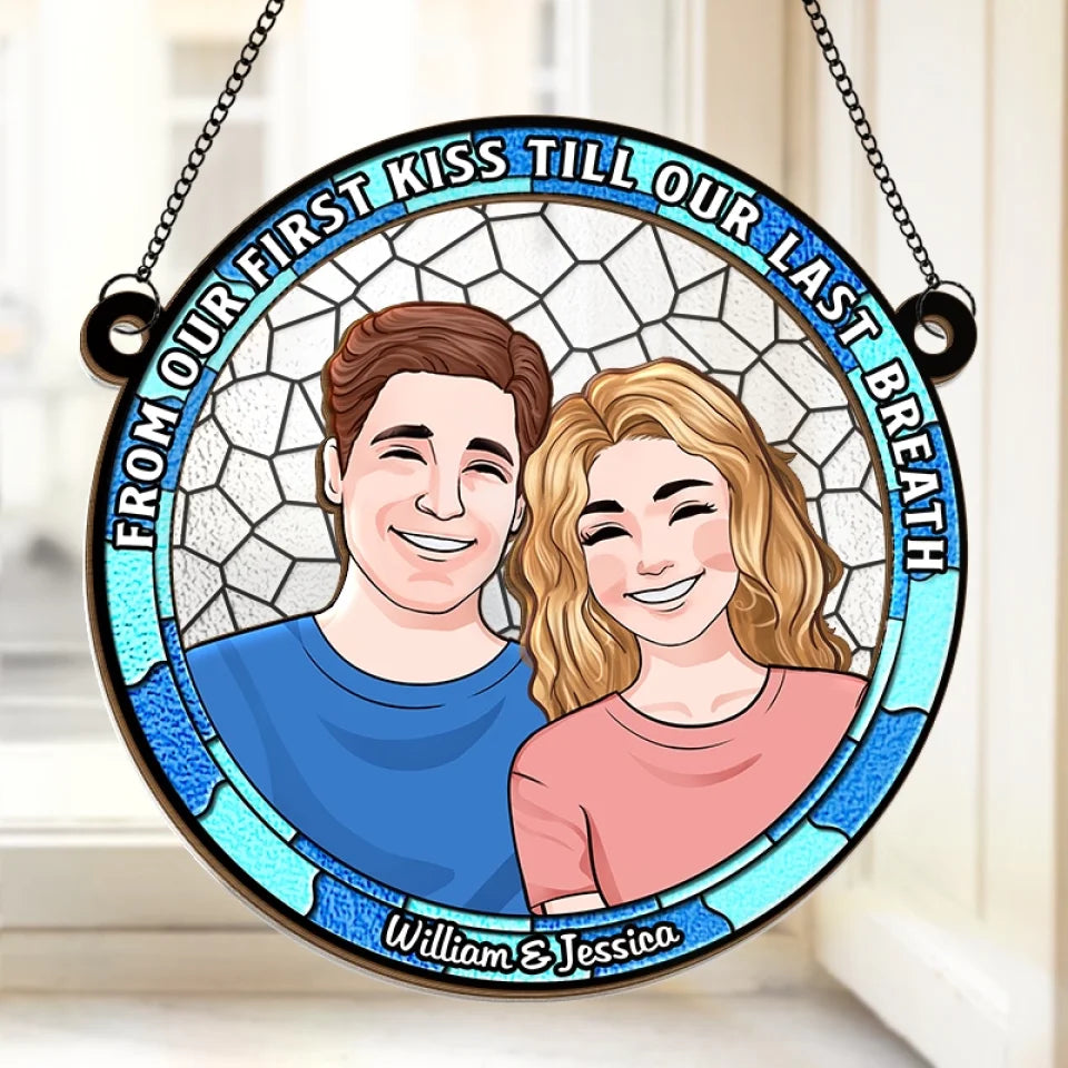 Couples That Laugh Together, Last Together - Couple Personalized Window Hanging Suncatcher Ornament - Christmas Gift For Husband Wife, Anniversary