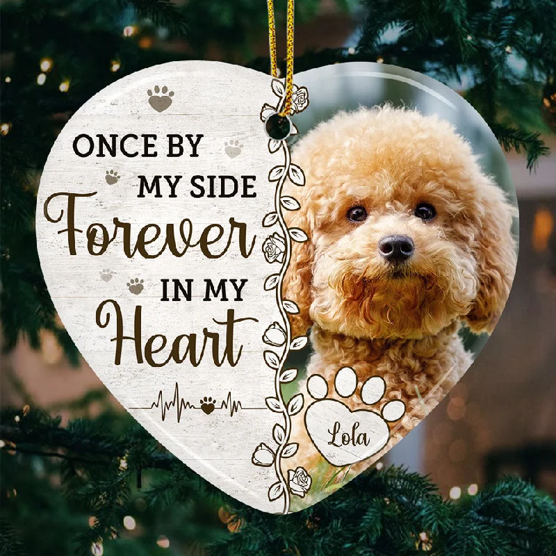 Custom Photo A Dog Is A Bond Between Strangers - Memorial Personalized Custom Ornament - Ceramic Heart Shaped - Christmas Gift, Sympathy Gift For Pet Owners, Pet Lovers