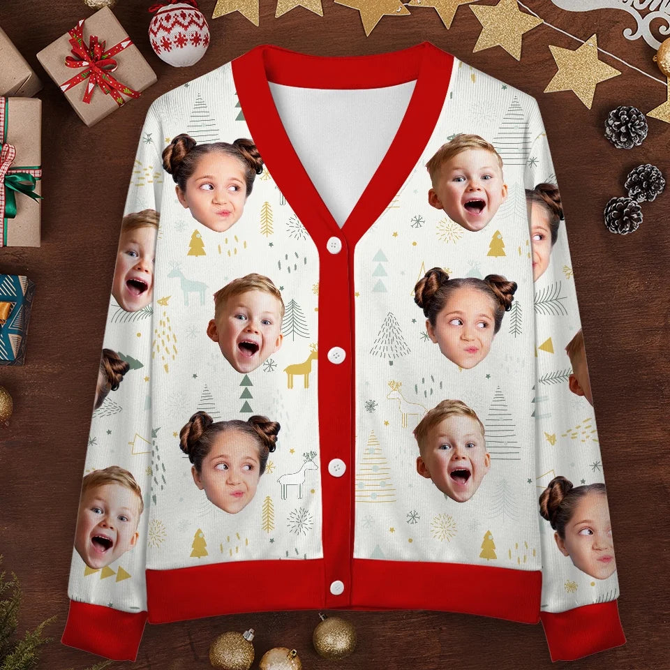 Custom Photo Christmas Adds To The Warmth Of Family Love - Family Personalized Custom Ugly Christmas Cardigan - Christmas Gift For Family Members