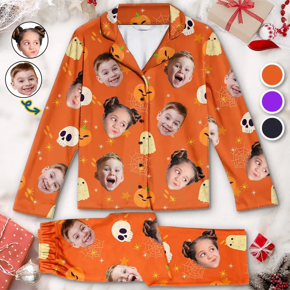 Custom Photo Double, Double Toil And Trouble - Family Personalized Custom Pajamas - Halloween Gift For Family Members