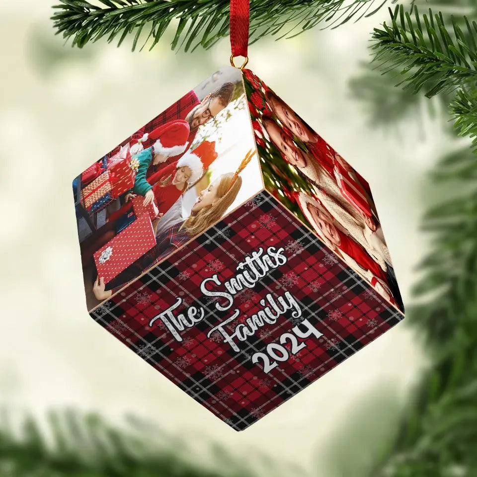 Custom Photo Every Time We Love, Every Time We Give, It’s Christmas - Family Personalized Custom Wooden Cube Ornament - Christmas Gift For Family Members