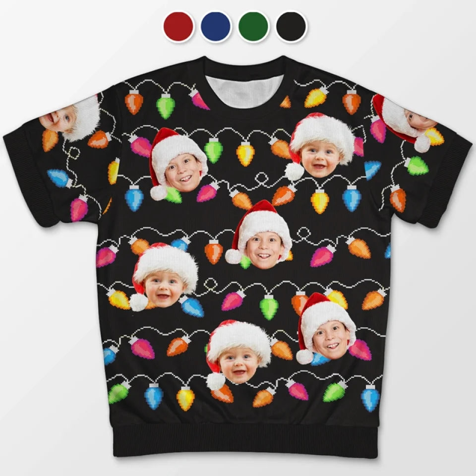 Custom Photo Kids Show Us The True Meaning Of Christmas - Family Personalized Custom All Over Print Adult Short Sleeve Sweater - Christmas Gift For Family Members