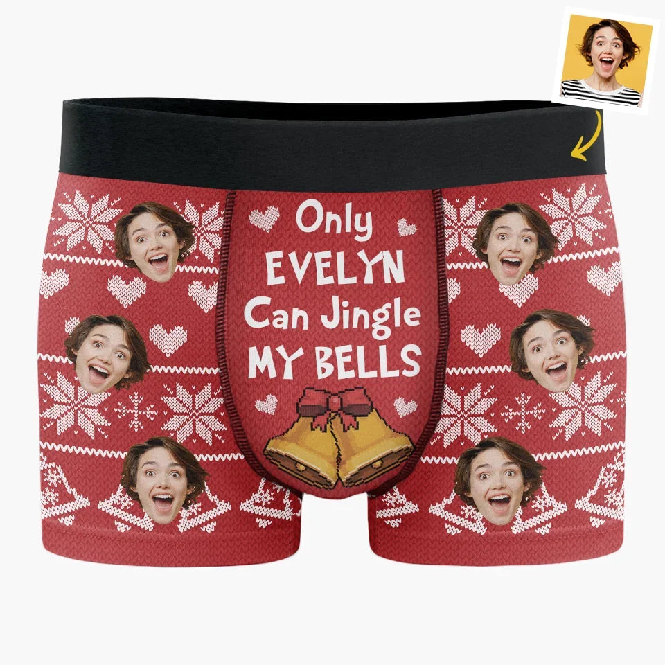 Custom Photo Only Me Can Jingle Your Bells - Funny Personalized Custom Boxer Briefs, Men's Boxers - Christmas Gift For Boyfriend, Husband, Anniversary