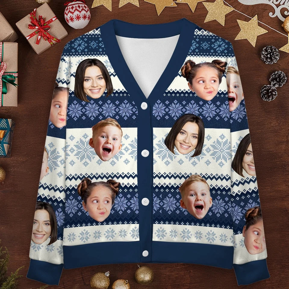 Custom Photo The Family Is The Link That Binds Us Together - Family Personalized Custom Ugly Christmas Cardigan - Christmas Gift For Family Members