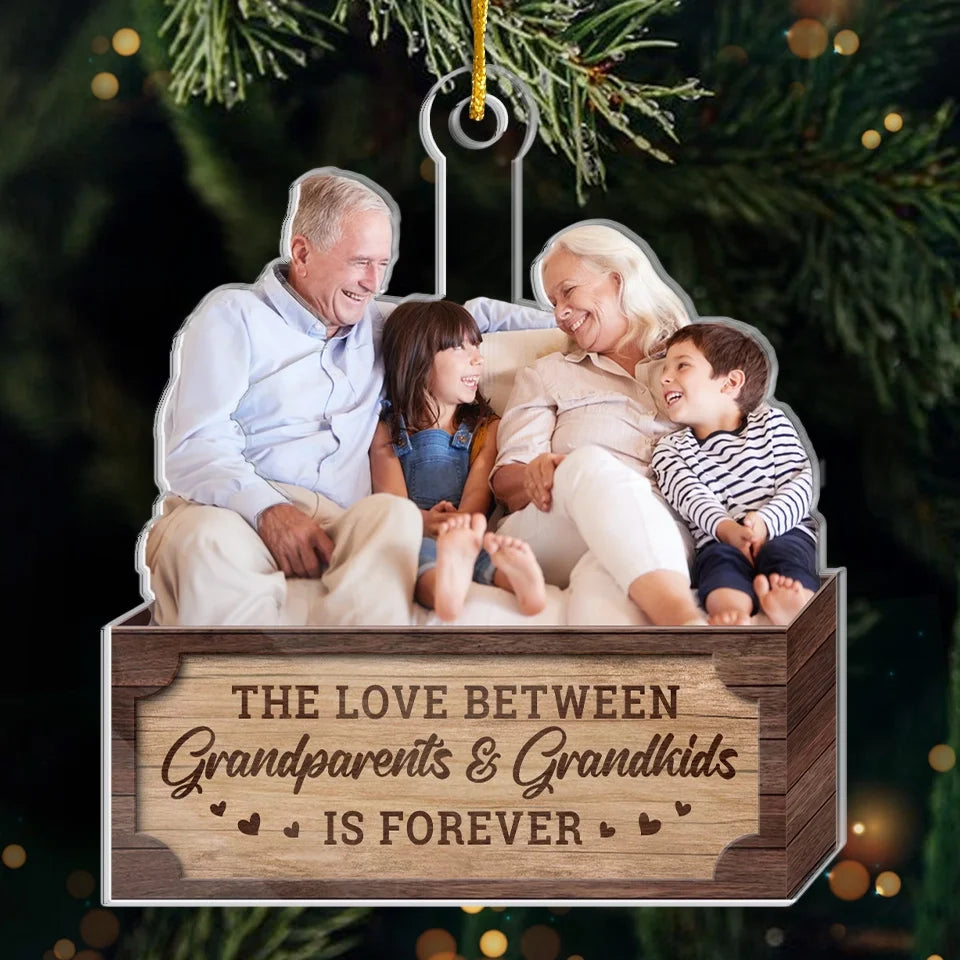 Custom Photo The Love Between Grandparents And Grandkids Is Forever - Family Personalized Custom Ornament - Acrylic Custom Shaped - Christmas Gift For Grandma, Grandpa