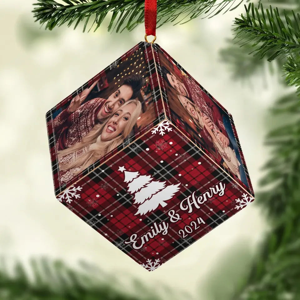 Custom Photo Under The Mistletoe - Couple Personalized Custom Wooden Cube Ornament - Christmas Gift For Husband Wife, Anniversary