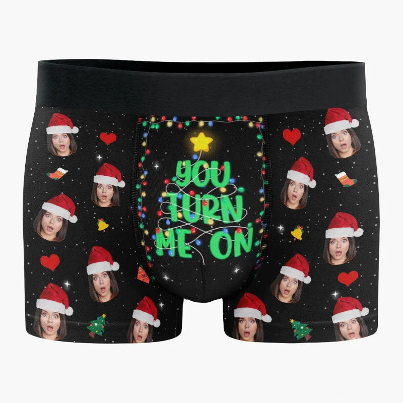 Custom Photo You Turn Me On - Funny Personalized Custom Boxer Briefs, Men's Boxers - Christmas Gift For Boyfriend, Husband, Anniversary