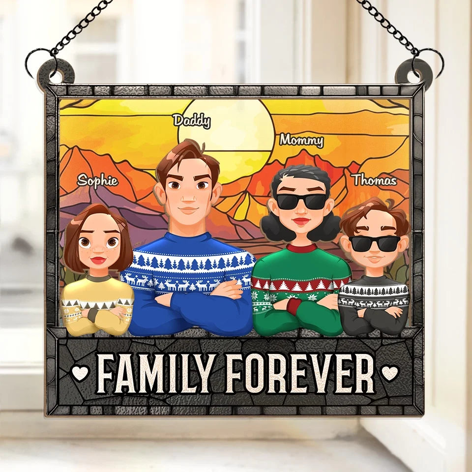 Family Forever - Family Personalized Window Hanging Suncatcher Ornament - Christmas Gift For Family Members