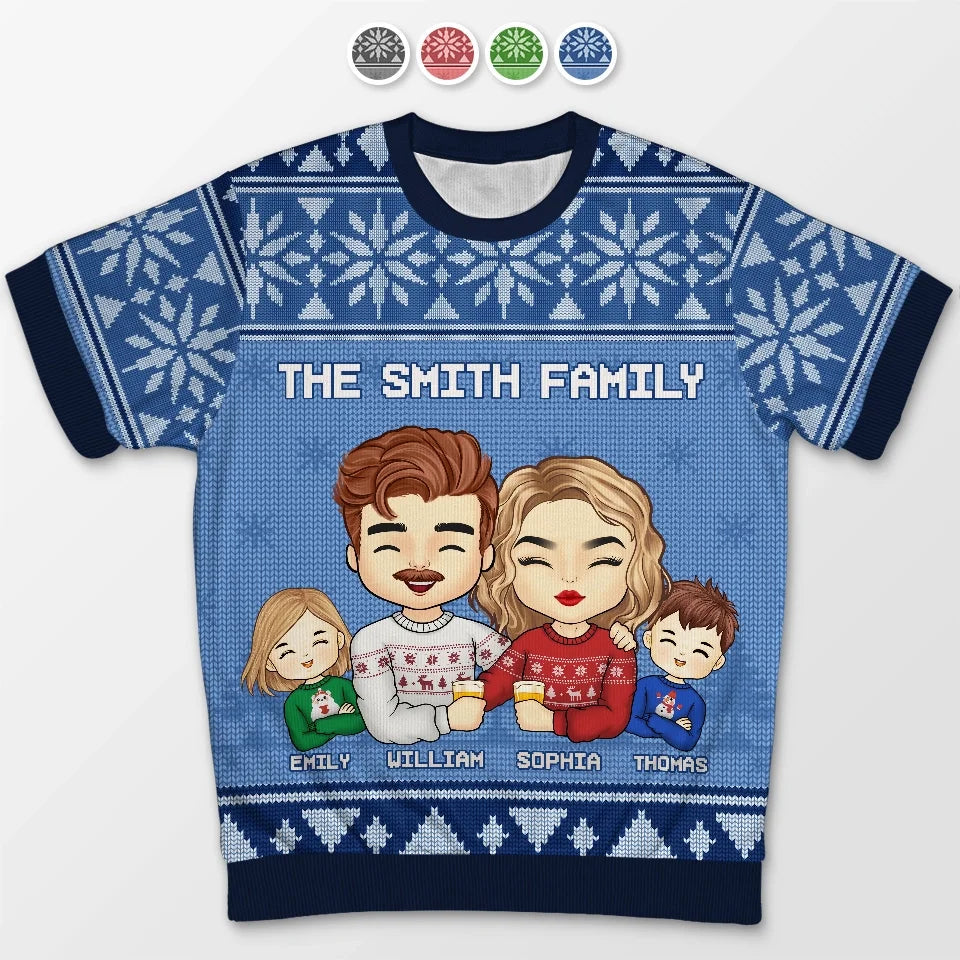 Family Is The Heart Of Christmas - Family Personalized Custom All Over Print Adult Short Sleeve Sweater - Christmas Gift For Family Members