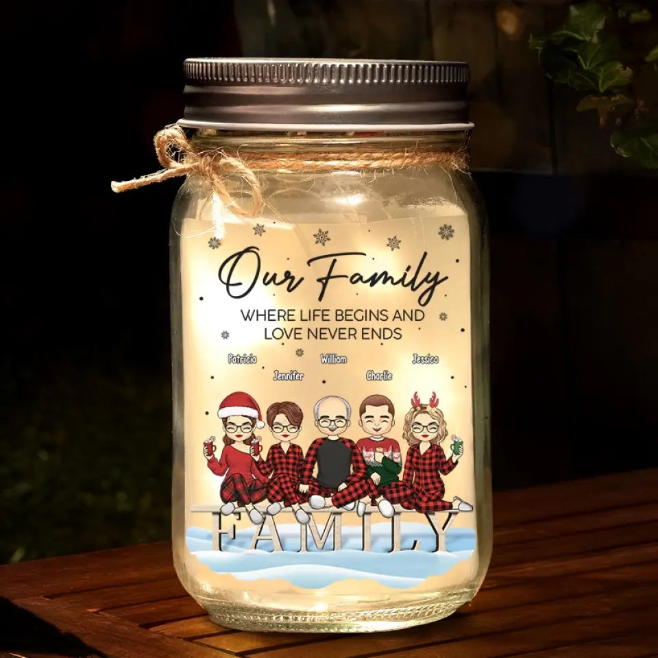 Family Is The True Gift Of Christmas - Family Personalized Custom Mason Jar Light - Christmas Gift For Family Members