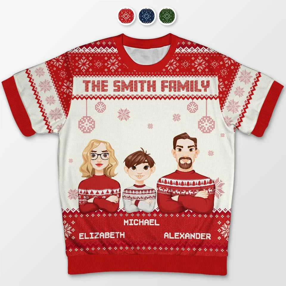 Family Love Grows Warmer At Christmas - Family Personalized Custom All Over Print Adult Short Sleeve Sweater - Christmas Gift For Family Members