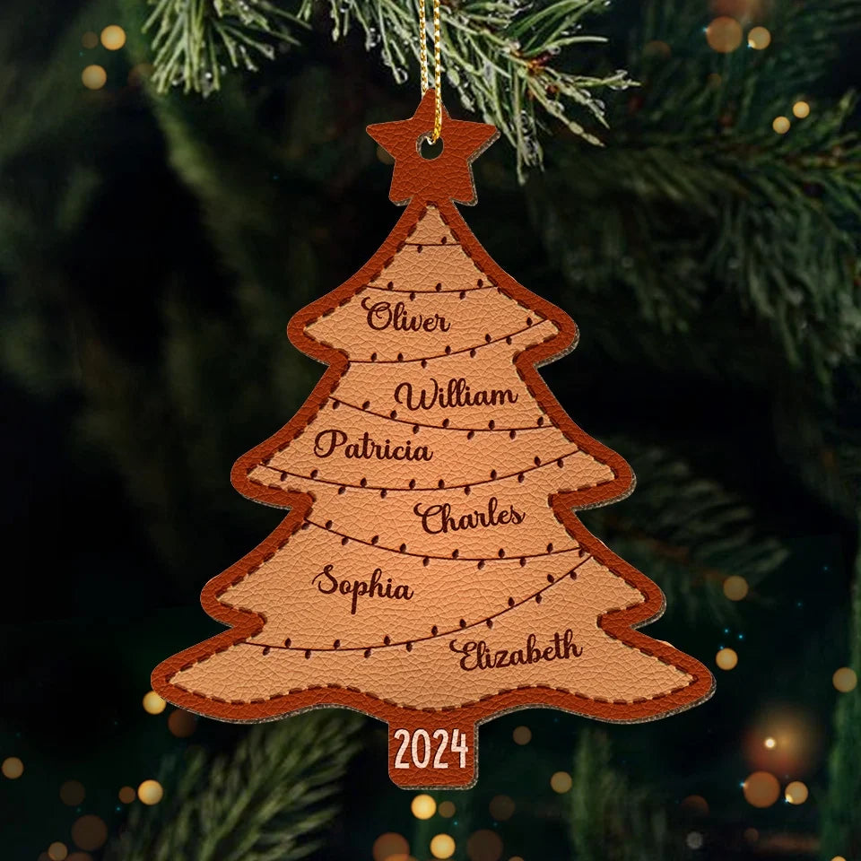 Family Turns Christmas Moments Into Memories - Family Personalized Custom Leather Ornament - Christmas Gift For Family Members