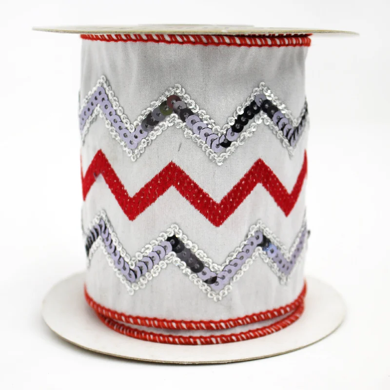 Grey and Red Sequin Chevron Ribbon