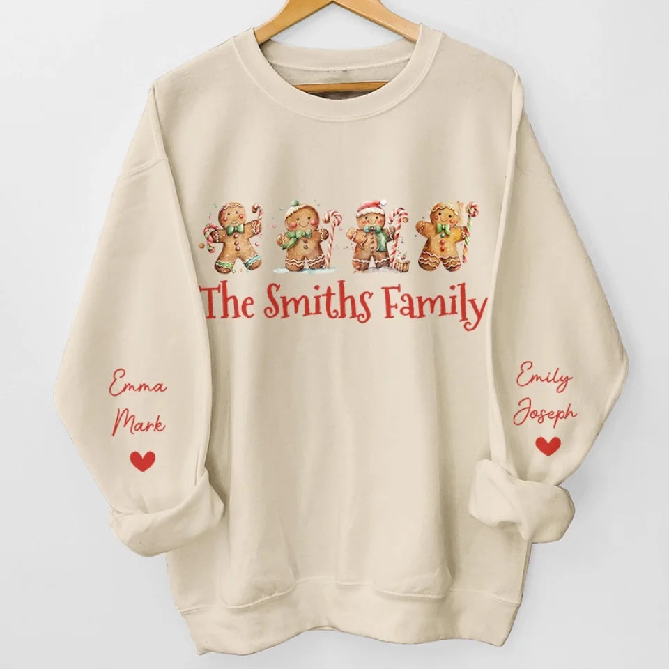 Holiday Wishes Made With Gingerbread Hugs And Peppermint Kisses - Family Personalized Custom Unisex Sweatshirt With Design On Sleeve - Christmas Gift For Family Members