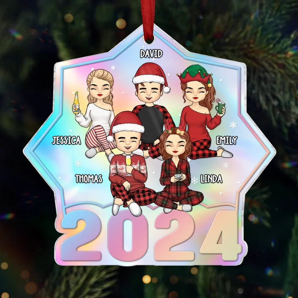 Home Is Where Family Gathers For Christmas - Family Personalized Custom Hologram Ornament - Christmas Gift For Family Members