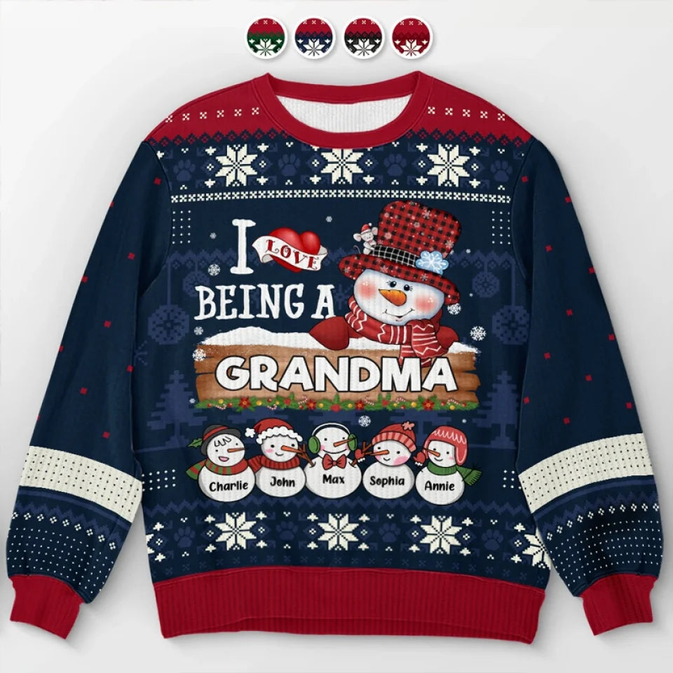 I Love Being A Grandma - Family Personalized Custom Ugly Sweatshirt - Unisex Wool Jumper - Christmas Gift For Grandma, Grandpa