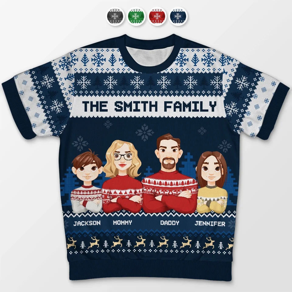 I Love My Family, Especially At Christmas - Family Personalized Custom All Over Print Adult Short Sleeve Sweater - Christmas Gift For Family Members