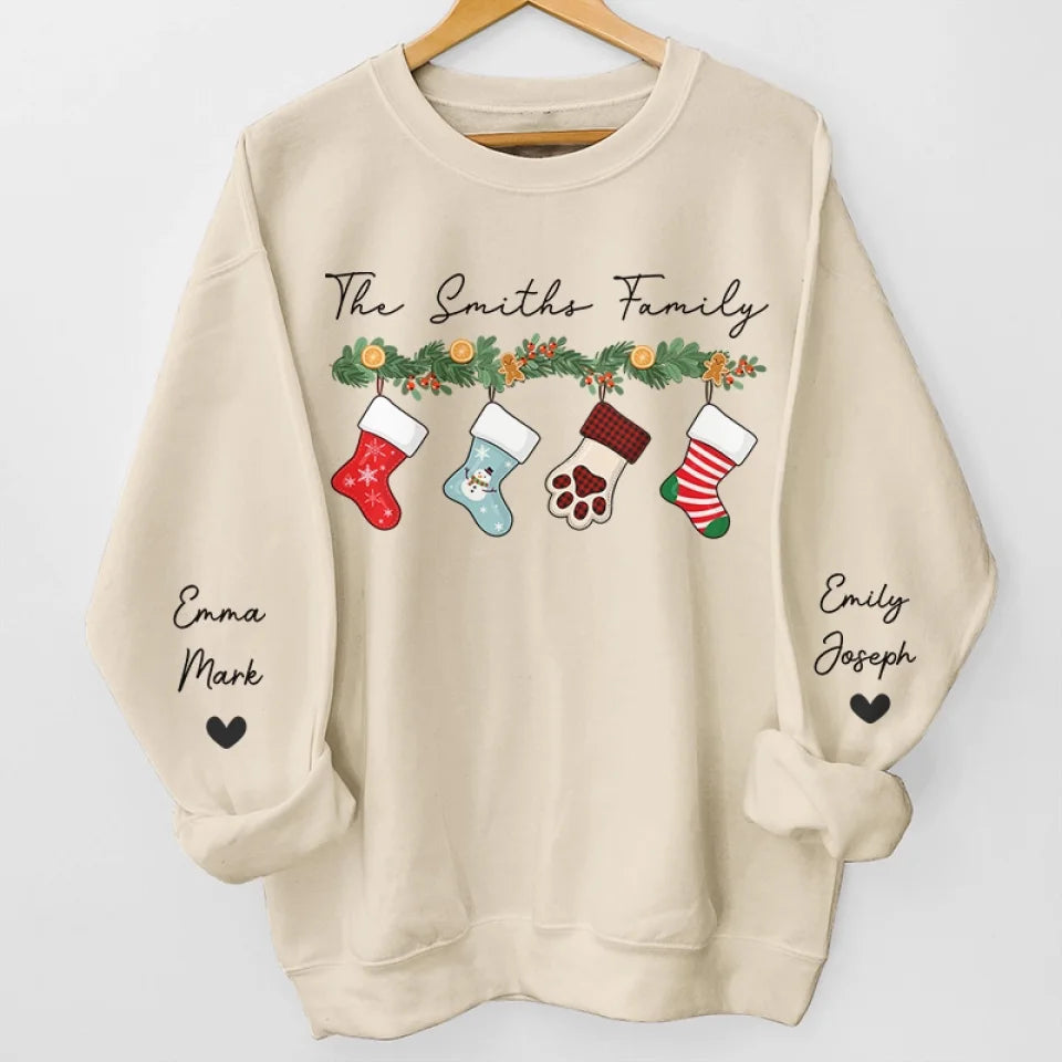 In The Warmth Of Our Family's Love - Family Personalized Custom Unisex Sweatshirt With Design On Sleeve - Christmas Gift For Family Members