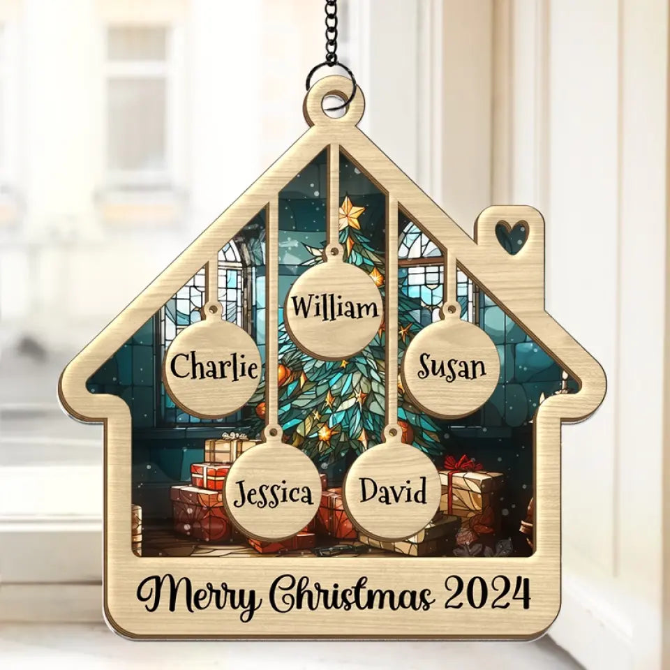 Love Grows Best In Little Moments Together - Family Personalized Window Hanging Suncatcher - Christmas Gift For Family Members