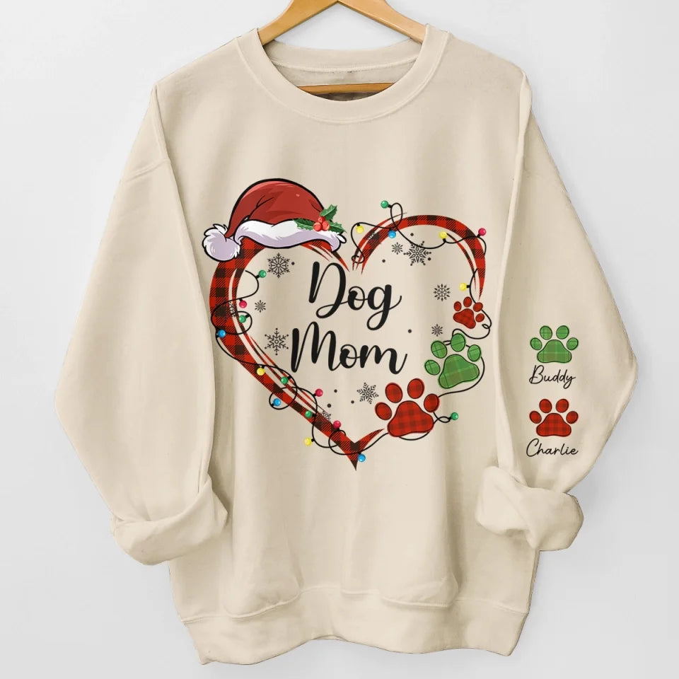 Mistletoe Kisses And Paw Prints In The Snow - Dog & Cat Personalized Custom Unisex Sweatshirt With Design On Sleeve - Christmas Gift For Pet Owners, Pet Lovers