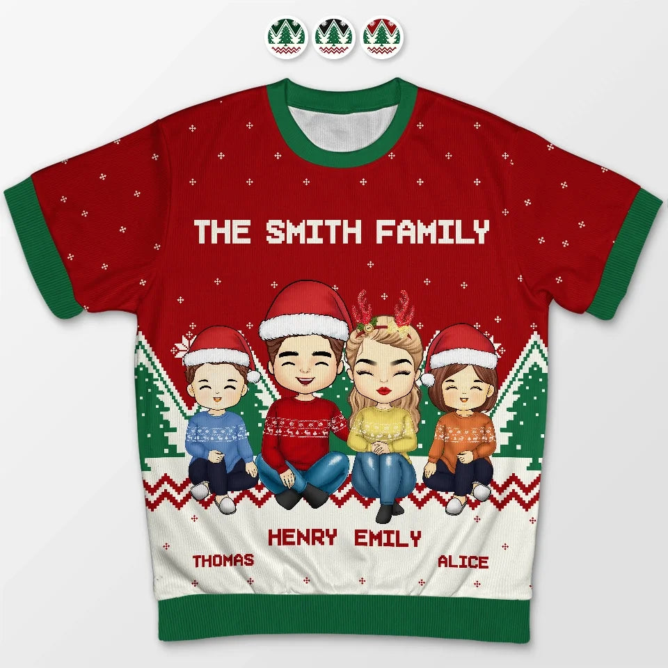 My Favorite Part Of Christmas Is Family - Family Personalized Custom All Over Print Adult Short Sleeve Sweater - Christmas Gift For Family Members