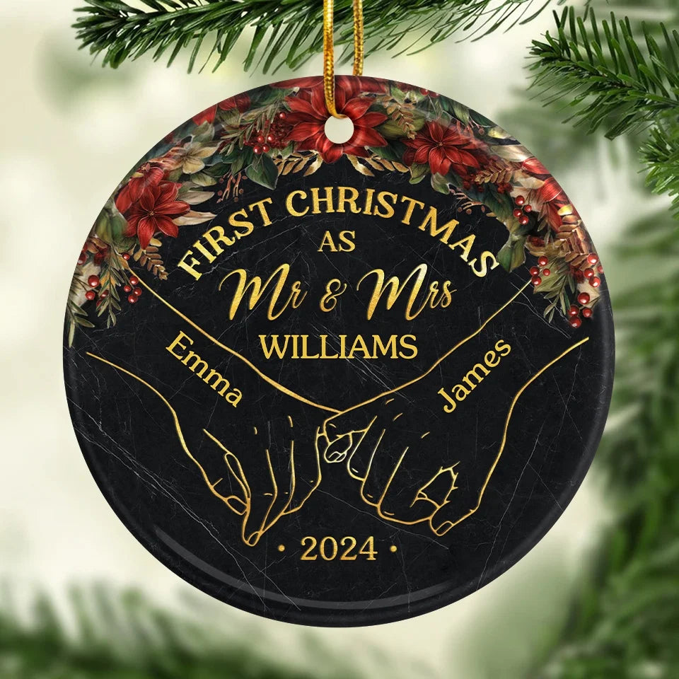 My Heart Is As Full As These Christmas Lights Are Bright - Couple Personalized Custom Ornament - Ceramic Round Shaped - Christmas Gift For Husband Wife, Anniversary, First Christmas