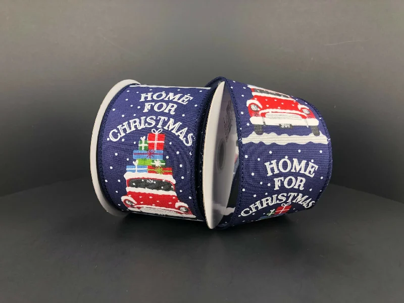 Navy Satin/Home For Christmas Car, 2.5"X10Y  Ribbon  71243-40-27