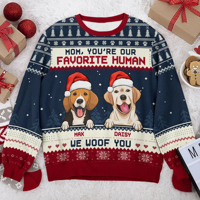 Our Favorite Human, We Woof You - Dog Personalized Custom Ugly Sweatshirt - Unisex Wool Jumper - Christmas Gift For Pet Owners, Pet Lovers