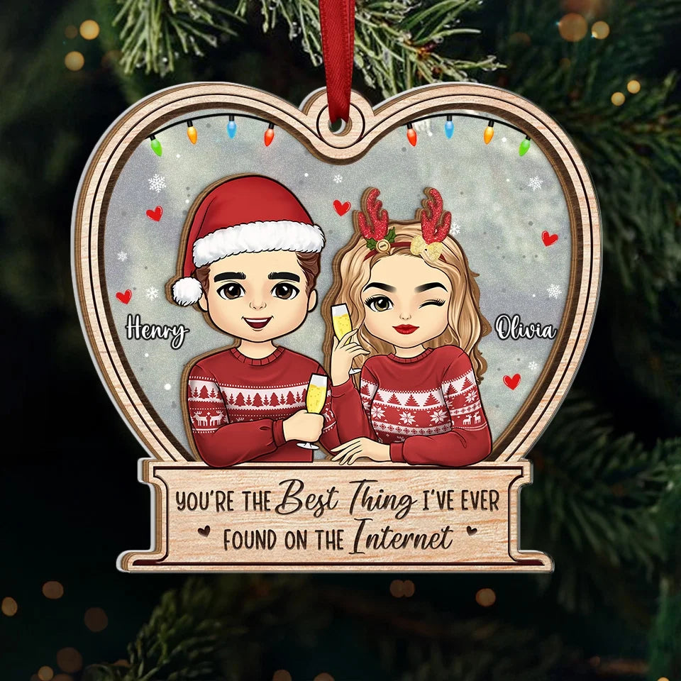 Our Hearts Glow With Love This Christmas - Couple Personalized Custom Wood & Acrylic Ornament - Christmas Gift For Husband Wife, Anniversary