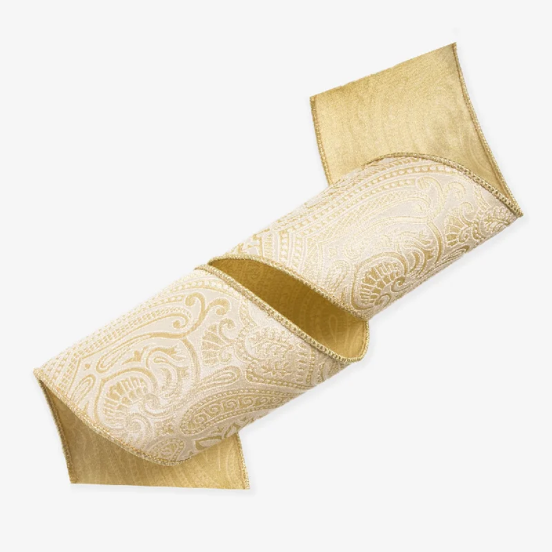 Paisley Jacquard Wire Ribbon (Gold 9m)