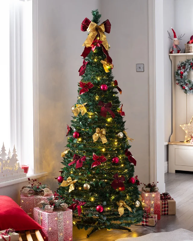 Pre-Lit Pop-Up Decorated Christmas Tree, Red/Gold, 6 ft