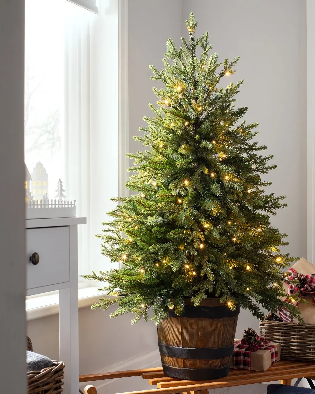 Pre-Lit Potted Pine Christmas Tree, 4 ft