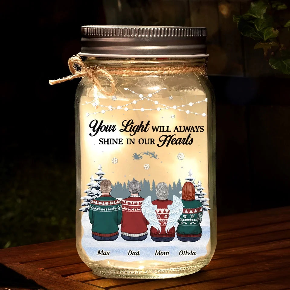 Remembering You With Love And Gratitude - Memorial Personalized Custom Mason Jar Light - Sympathy Gift, Christmas Gift For Family Members