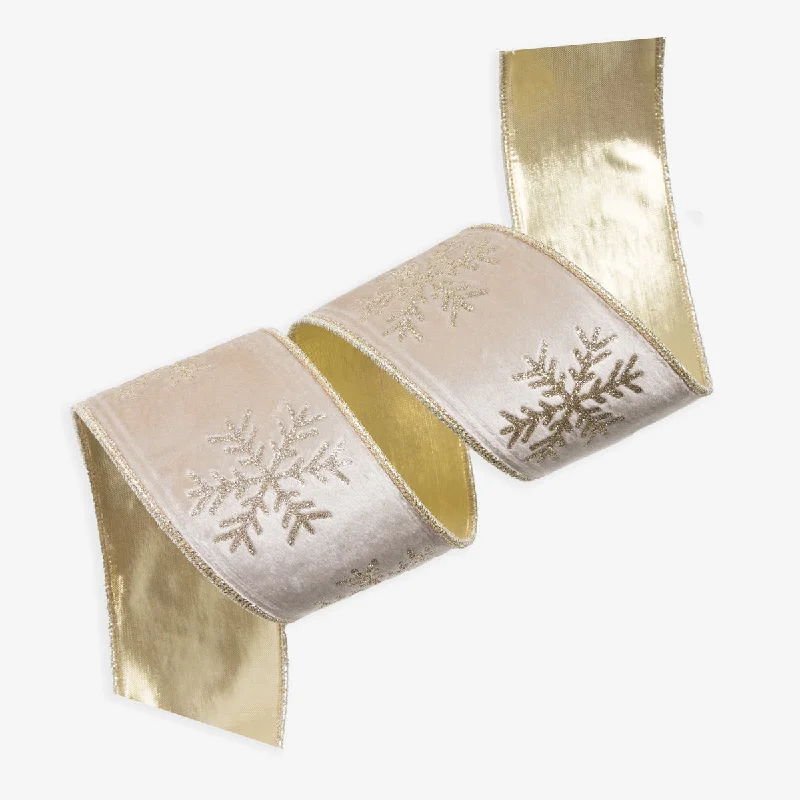 Snowflake Velvet Wire Ribbon (Ivory & Gold 9m)