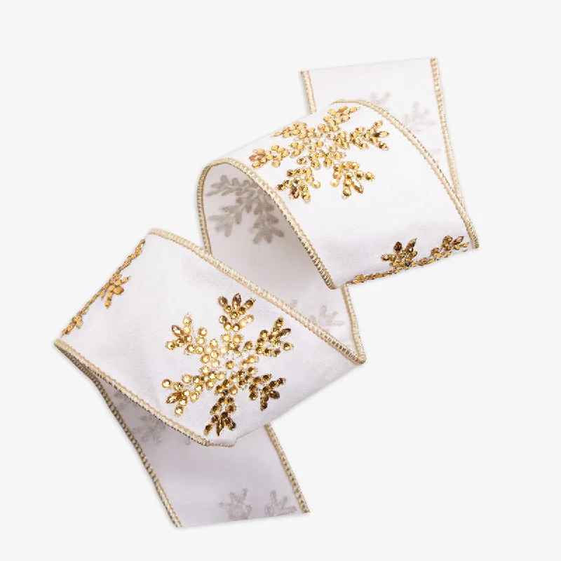 Snowflake Wire Ribbon (Ivory & Gold 9m)