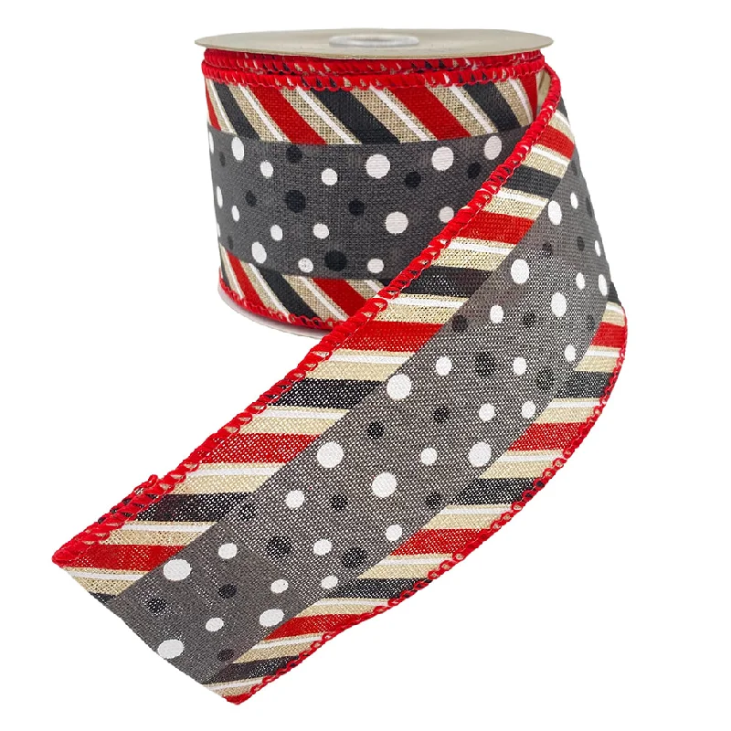 Stripe Dot Ribbon - Red/Black