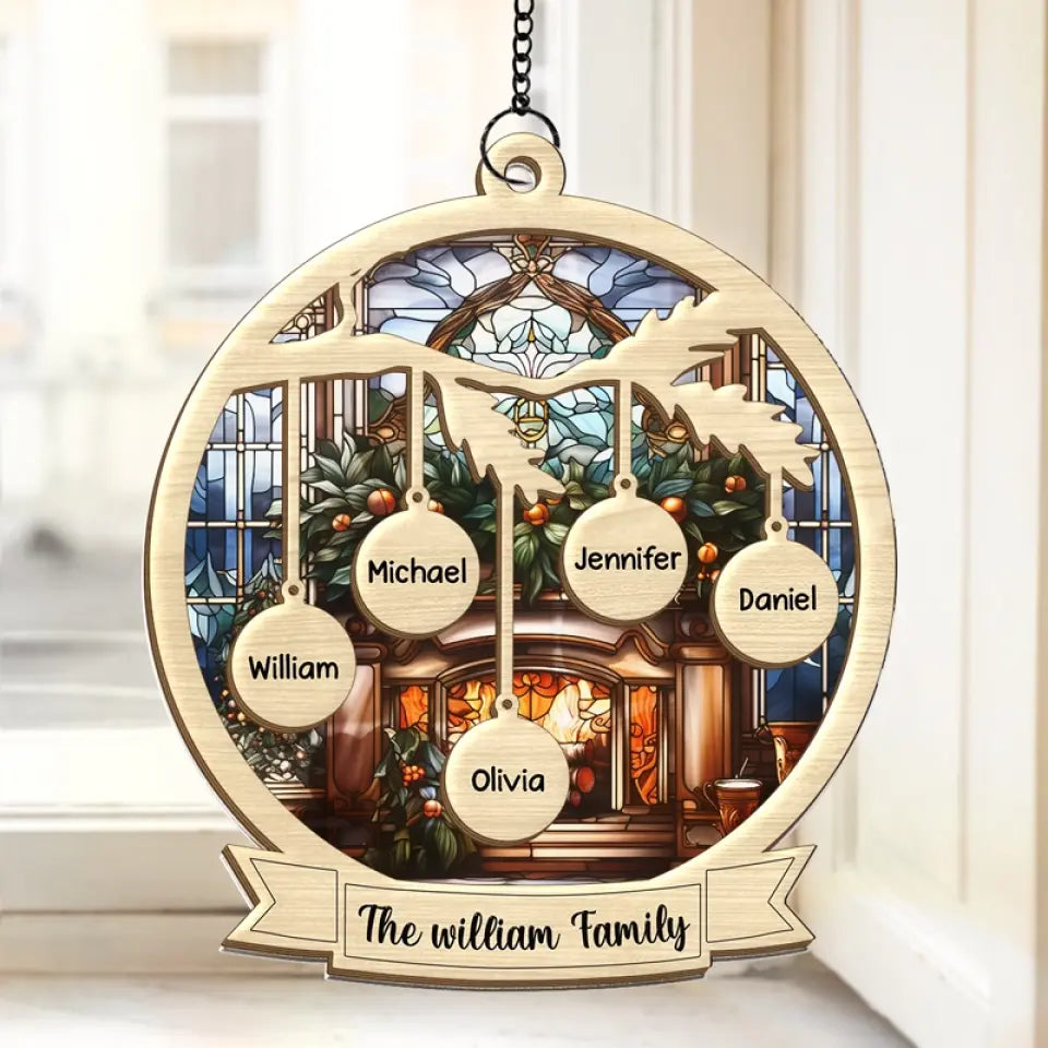 The Warmth Of Family Is The True Spirit Of Christmas - Family Personalized Window Hanging Suncatcher - Christmas Gift For Family Members