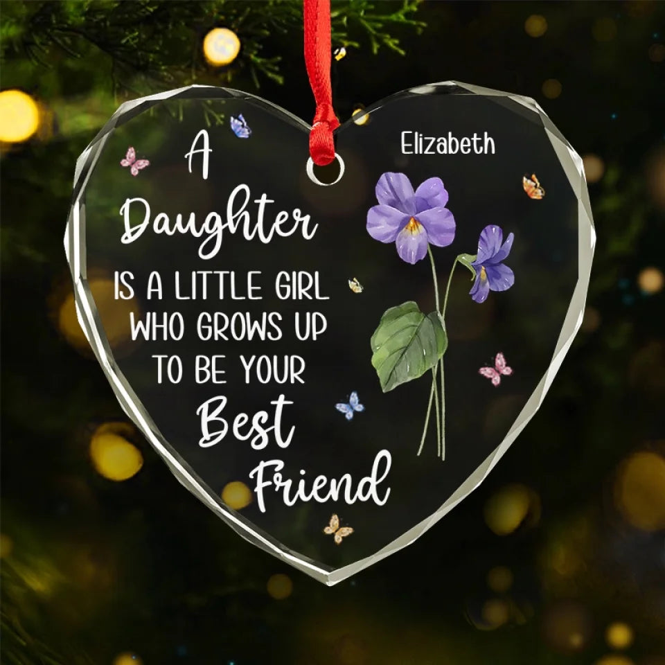 There Is No Better Friend Than A Daughter - Family Personalized Custom Heart Glass Ornament - Christmas Gift For Mom, Daughter