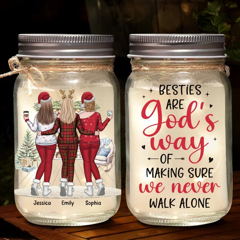 There's No Greater Joy Than Being In The Presence Of Friends - Bestie Personalized Custom Mason Jar Light - Christmas Gift For Best Friends, BFF, Sisters