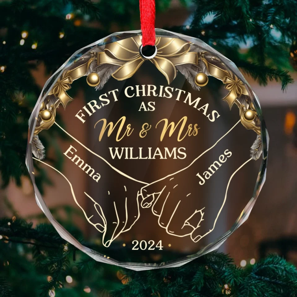 Tis The Season For Loving You - Couple Personalized Custom Circle Glass Ornament - Christmas Gift For Husband Wife, Anniversary, First Christmas