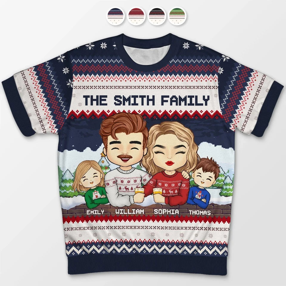 Together Is Our Favorite Place To Be This Christmas - Family Personalized Custom All Over Print Adult Short Sleeve Sweater - Christmas Gift For Family Members