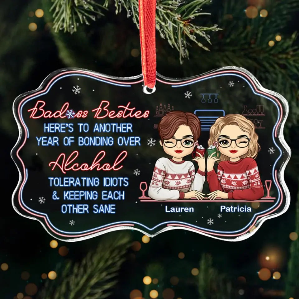 True Friends Are Always Together In Spirit - Bestie Personalized Custom Benelux Glass Ornament - Christmas Gift For Best Friends, BFF, Sisters