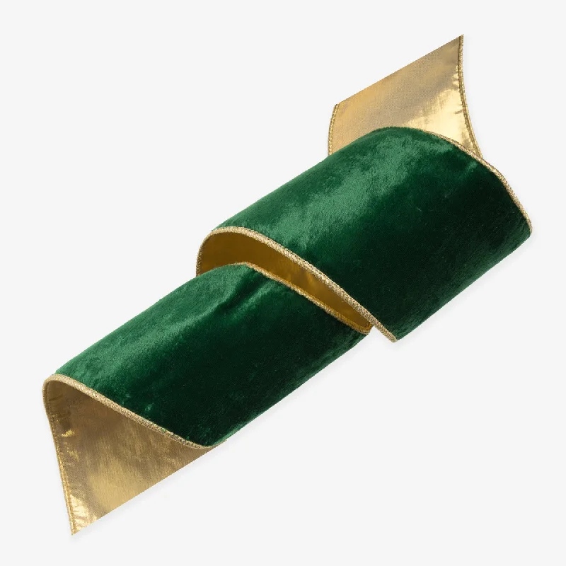 Velvet Wire Ribbon Green (Gold Edge 9m)